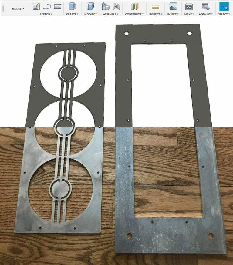 Parts modeled in Fuson 360 shown beside the final parts.