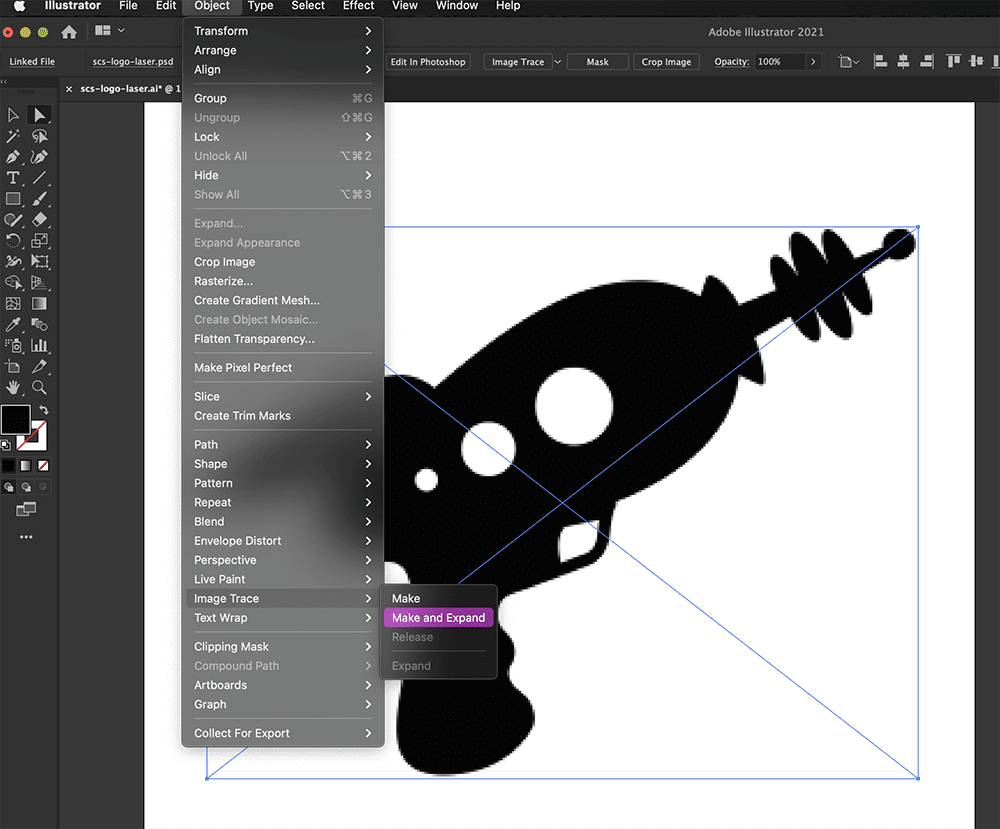 Head to the Object dropdown > Image Trace > and select Make. 