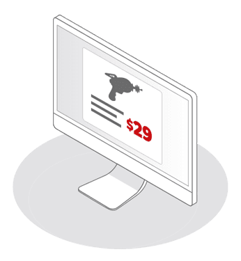 Illustration of a laptop with the SendCutSend laser gun displayed on it with "$39" in red