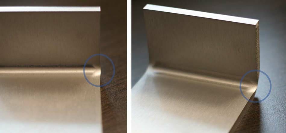 Image showing a physical bent part with no relief that has distortion in the corners.