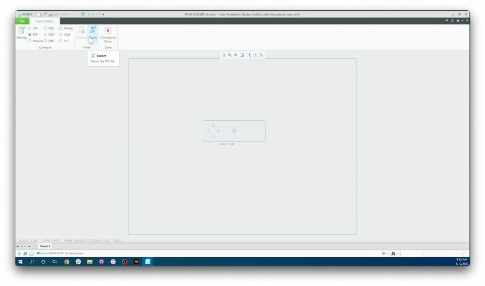 Screenshot showing the "Export" option highlighted under the file dropdown