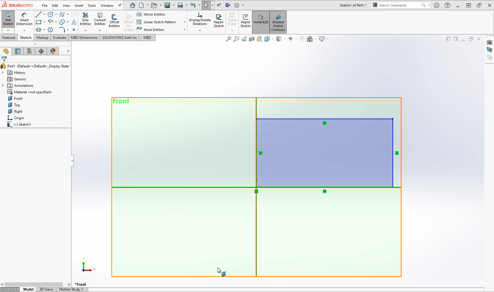 Gif of a cursor selecting the sides of each rectangle and adding dimensions via parametric modeling