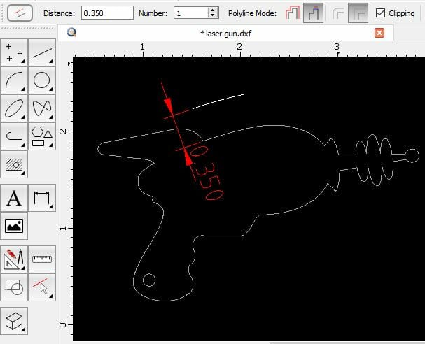 Screenshot of a line drawn above the part in QCAD using the Offset with Distance tool