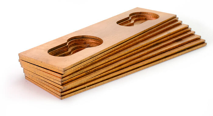 Copper bus bars custom cut at SendCutSend