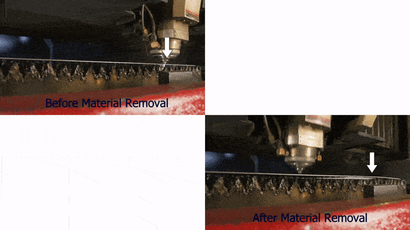 Laser cutting showing warm after material removal