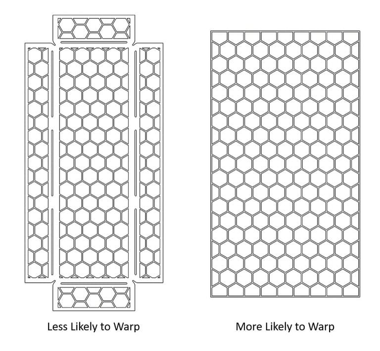 Visual examples of geometric shapes less likely to warm versus more likely