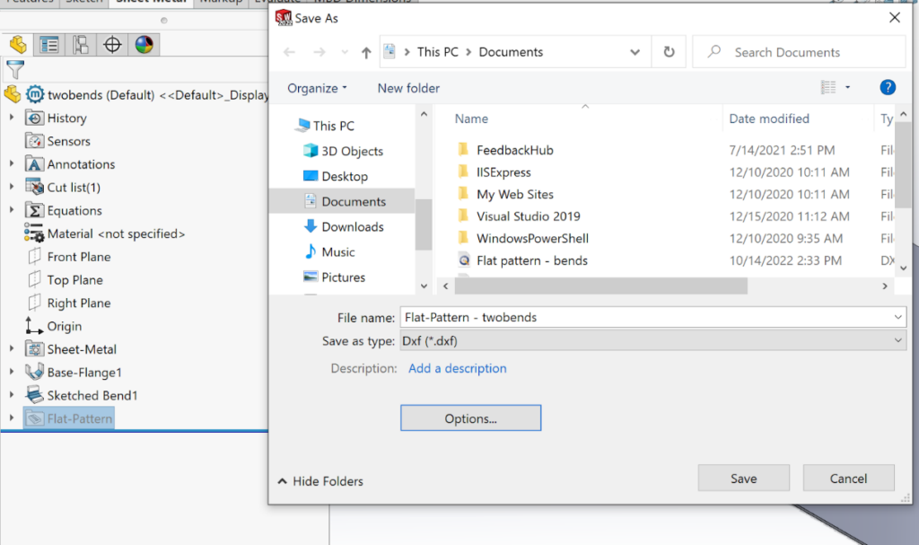 Select “Export to DXF/DWG” and click the options button in the window that appears