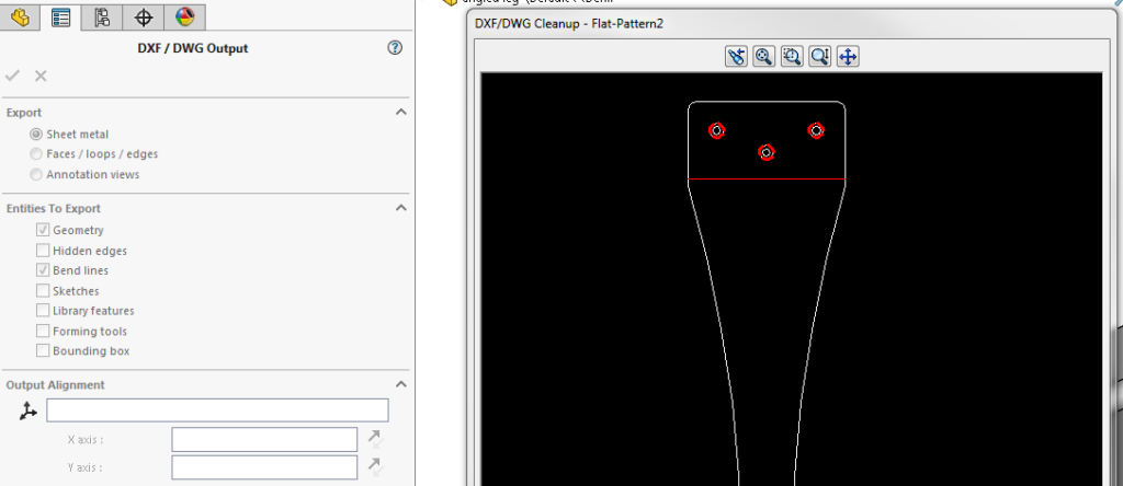 Remove the major diameter line entities (highlighted red circles) before saving.