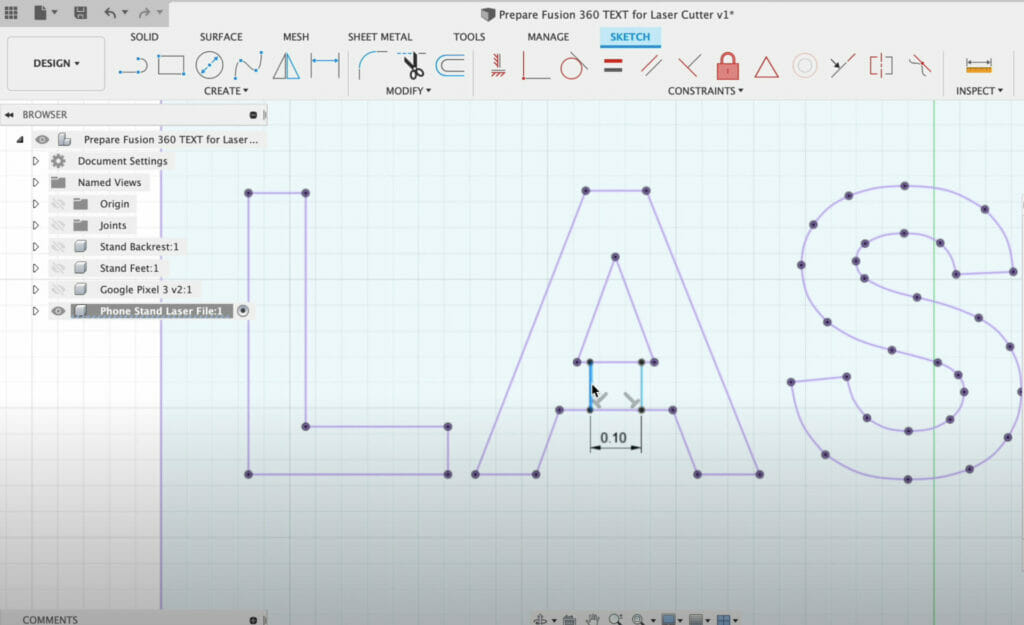Use the dimension command to set the width. In this example, we set the width to 0.10".