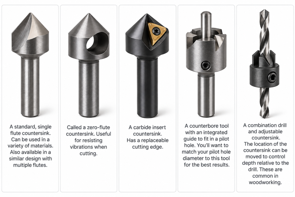 different types of countersink tools and bits