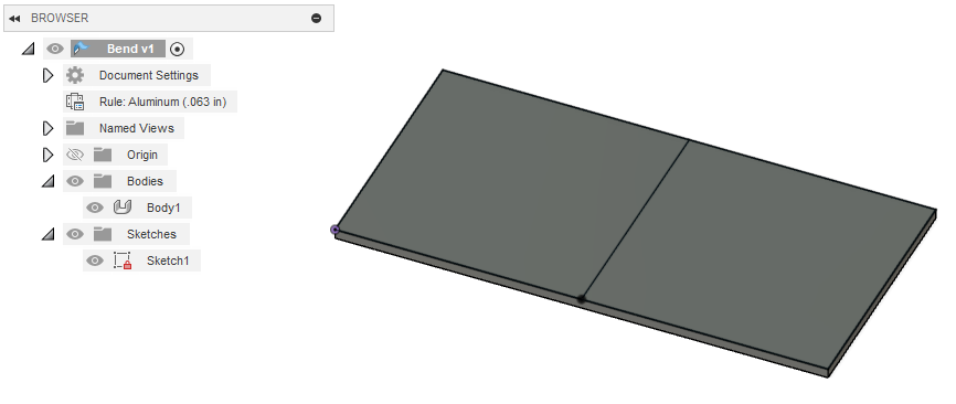 Un-hide your sketch to reveal bend lines in your design.