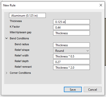In Fusion, update the information in your new sheet metal rule to match the Advanced Details from SendCutSend's Bending Calculator.