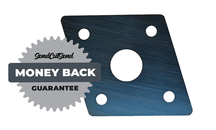 SendCutSend's custom laser cut blue temper spring steel parts come with a money-back guarantee