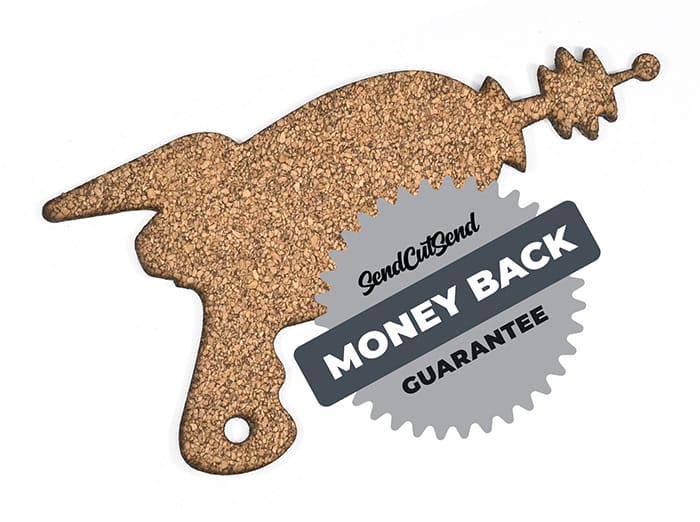 SendCutSend's custom laser cut cork parts come with a money-back guarantee