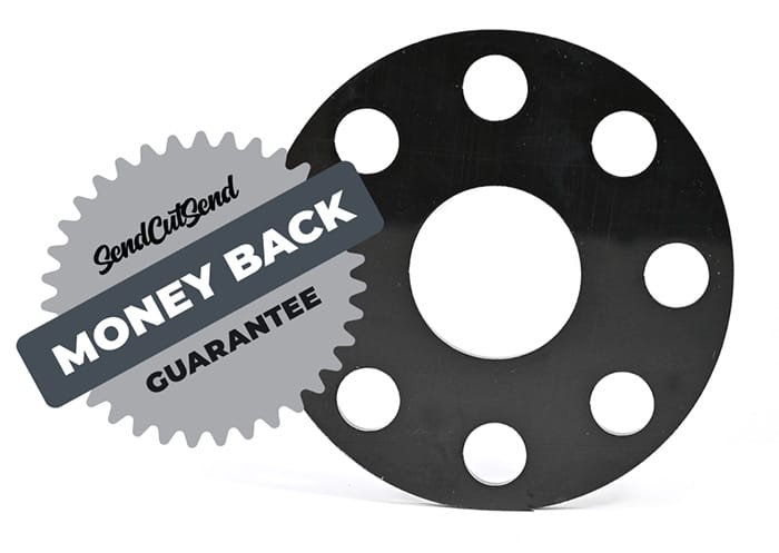 SendCutSend's custom cut delrin parts come with a money-back guarantee
