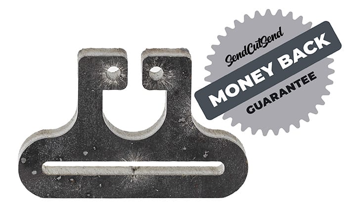 SendCutSend's custom laser cut hot rolled carbon steel parts come with a money-back guarantee