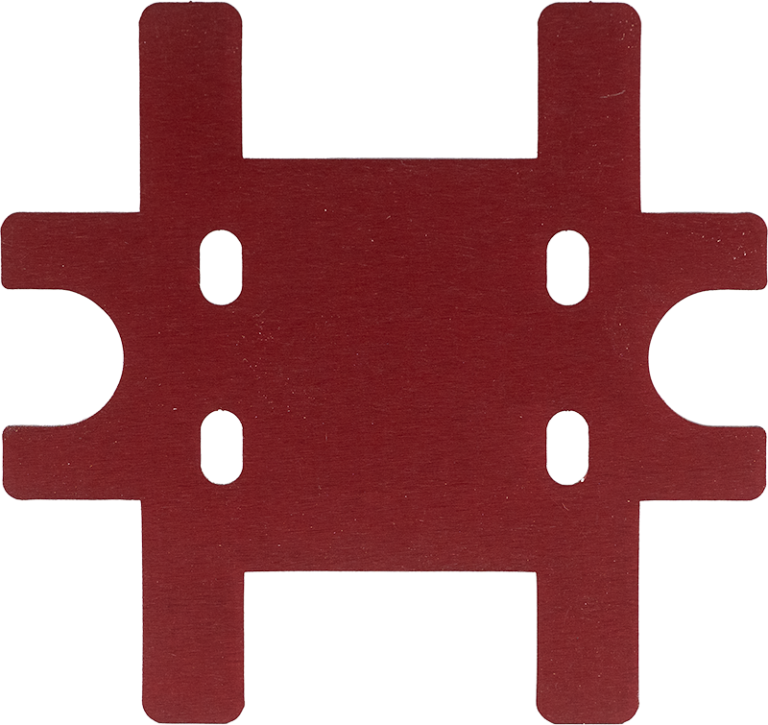 Red anodized and deburred laser cut aluminum part from SendCutSend