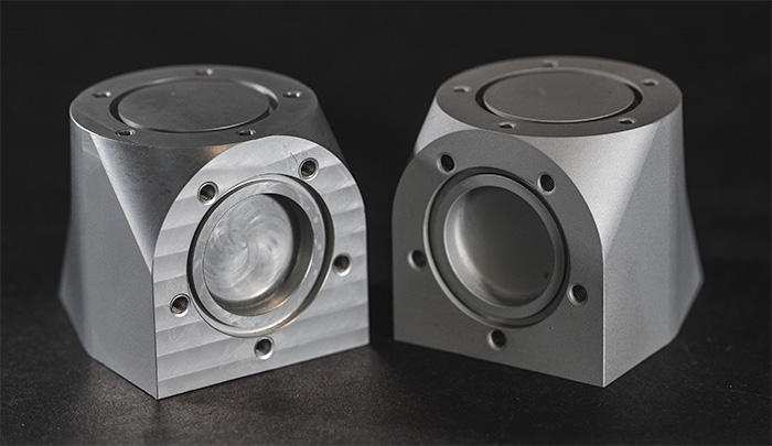 You can finish your CNC machined parts as machined or media blasted. Anodizing can be added on top of either.
