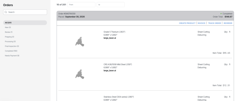 View your orders in SendCutSend