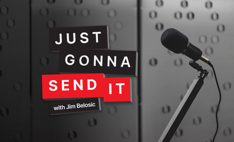 Just Gonna Send It Podcast logo and room background with microphone